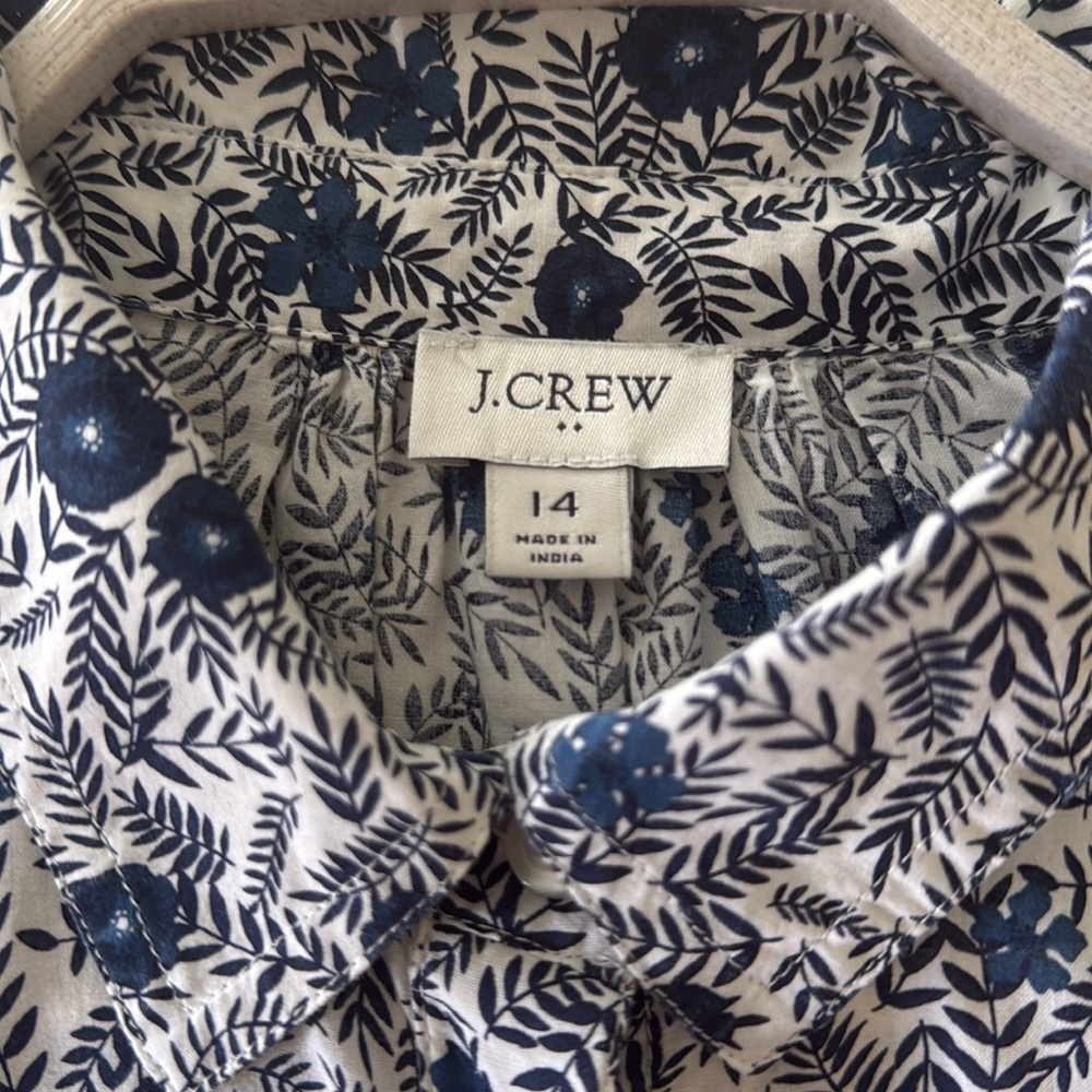 J. Crew Navy and White Floral Long-Sleeve Button Dress - Picture 11 of 16